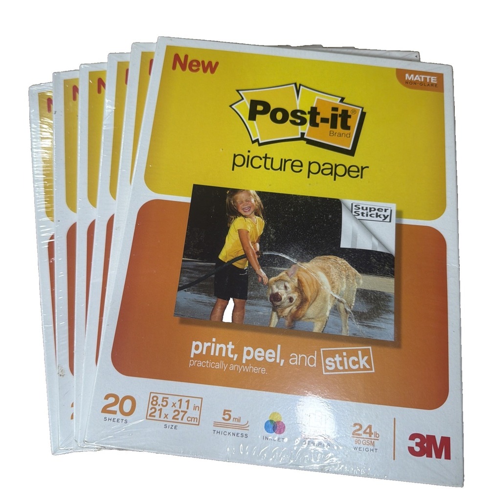 6 Packs Post-it 3M Sticky Picture Paper 20 Sheets 8.5"x11 Inkjet Matte